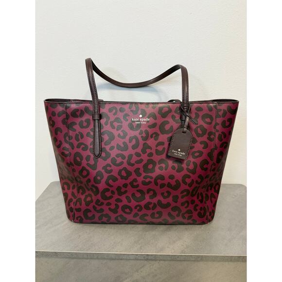 Kate Spade New York Leopard Print Margareta tote Bag burgundy shore Street - Picture 13 of 14